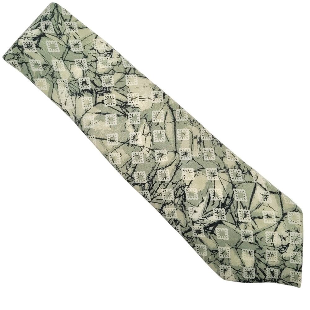 Vintage Bullock's X'Andrini Men's Sage Green Silk Abstract Geometric Tie
